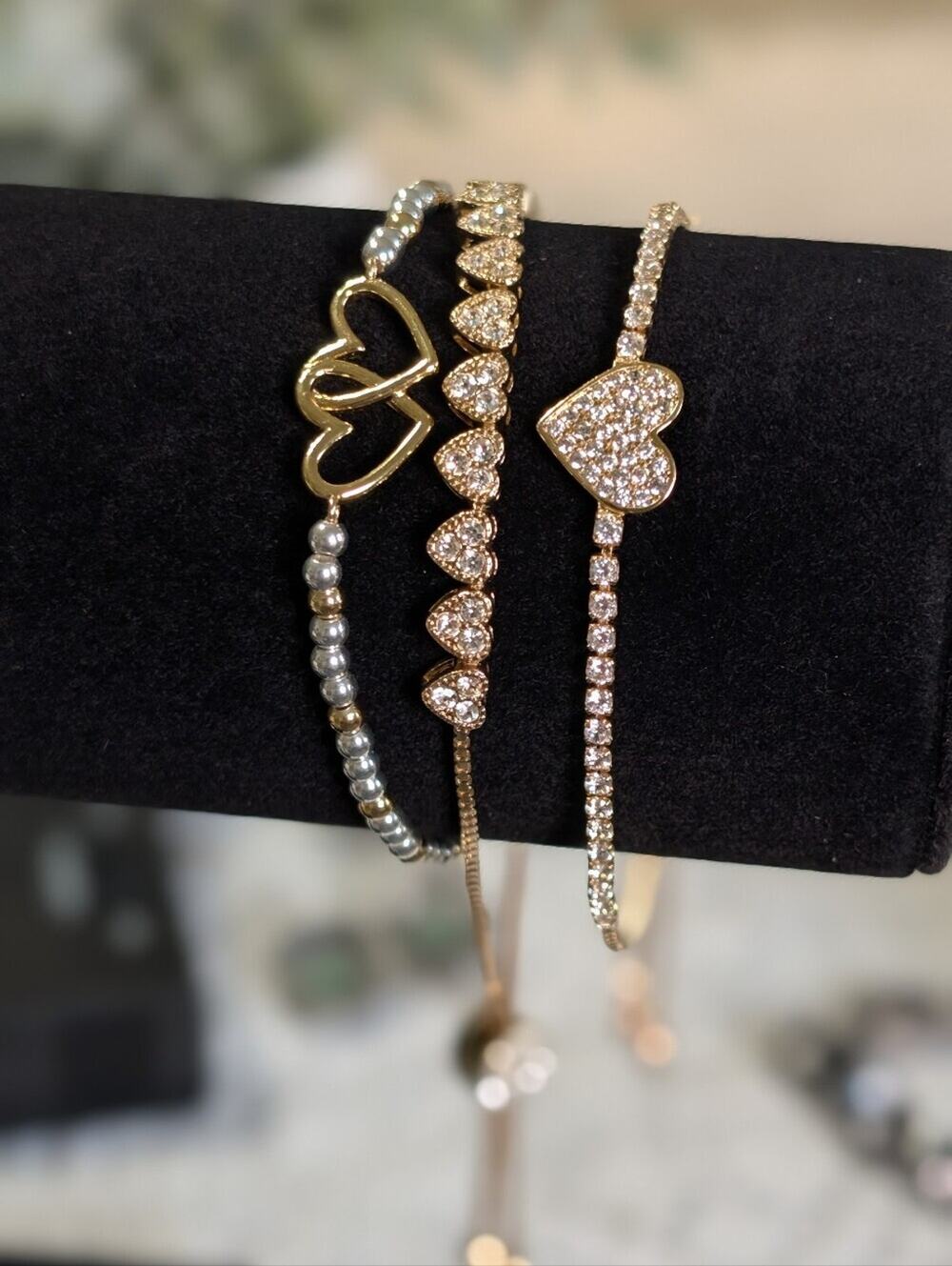 Coquette Heart Bracelet Stack Gold Tone Layered Set 3